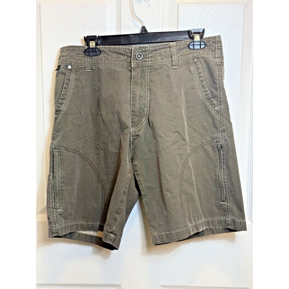 Kuhl Men's Vintage Patina Dye Hiking Shorts Zip Cargo Pockets Size 32 Olive